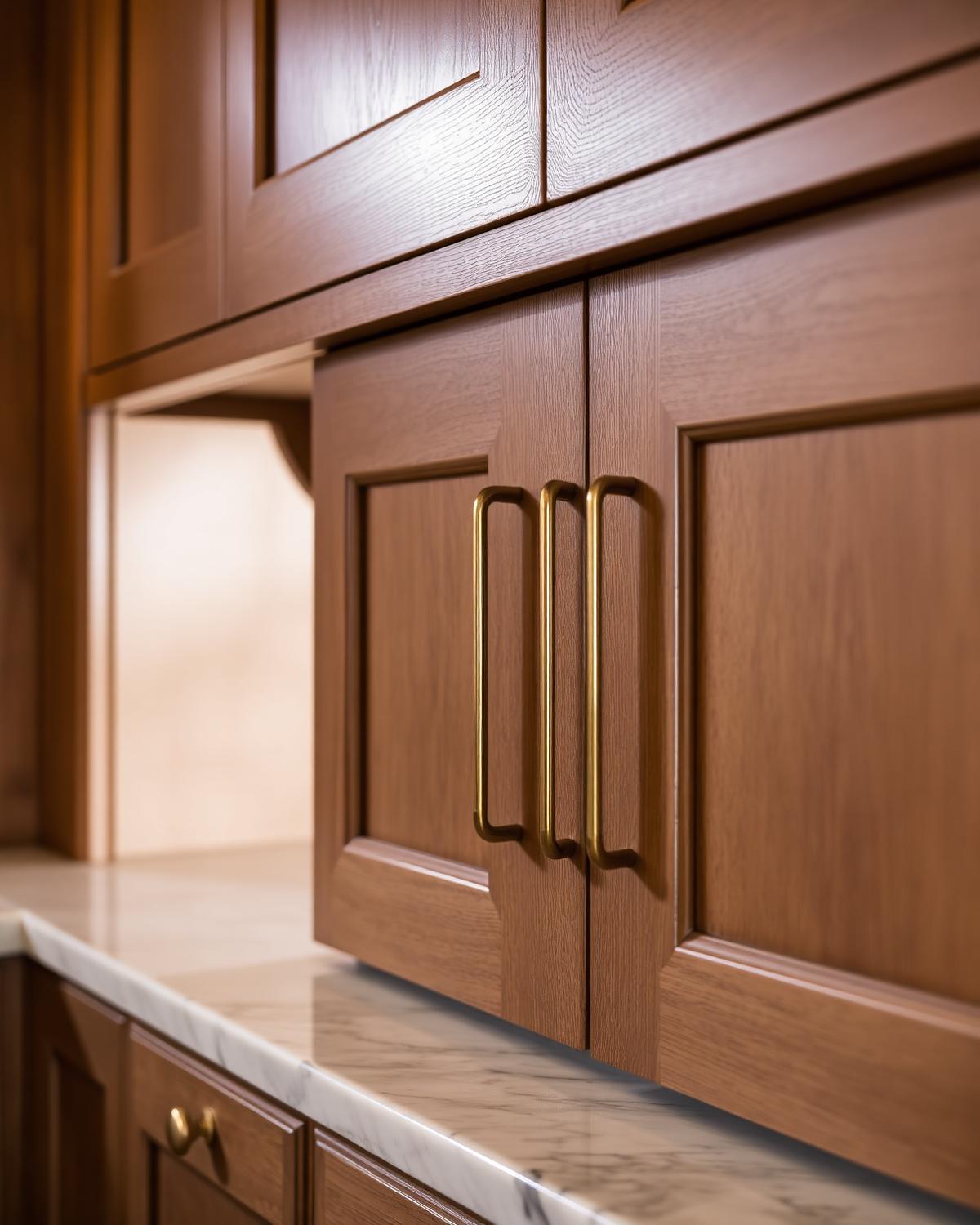 Hands placing brass joinery handles