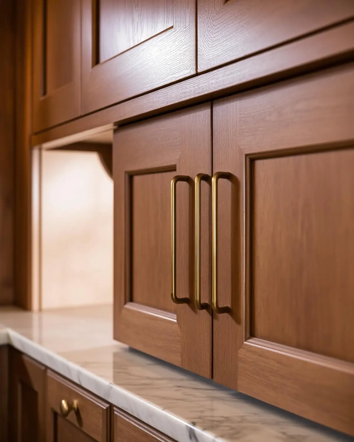 Hands placing brass joinery handles